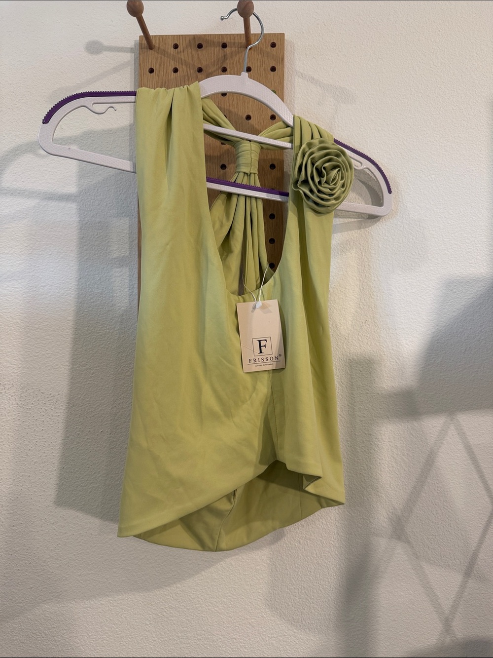 Frisson Women's Lime Green Sleeveless Halter Top with Rosette